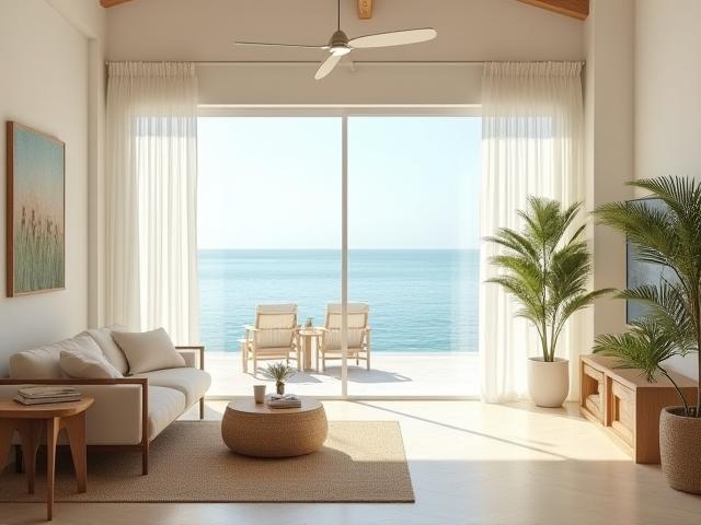 Bright and airy coastal interior with natural materials illustrating Coastal Living Interiors journey