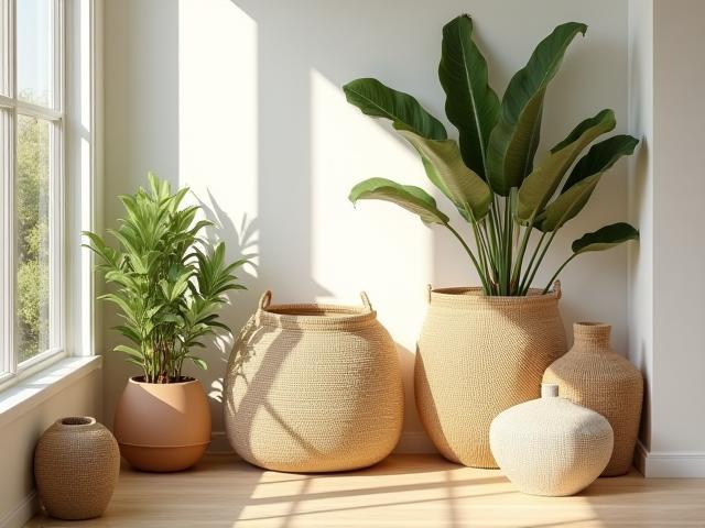Sustainable home accessories displayed in a bright coastal interior