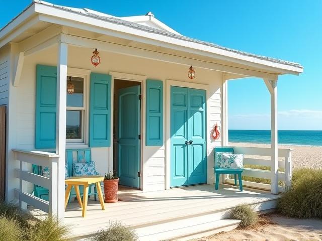 Coastal outdoor space designed like a charming beach hut
