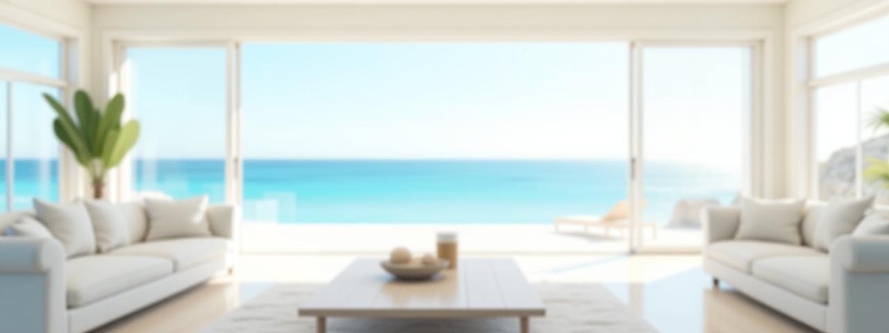 Sun-washed living room overlooking the ocean