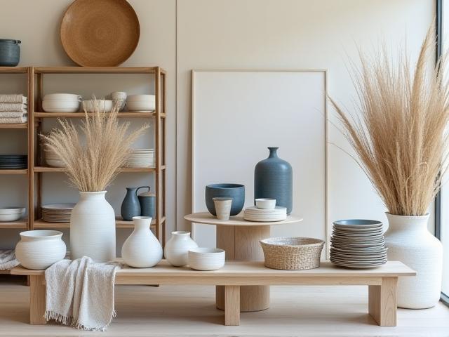Curated display of sustainable home accessories in boutique setting
